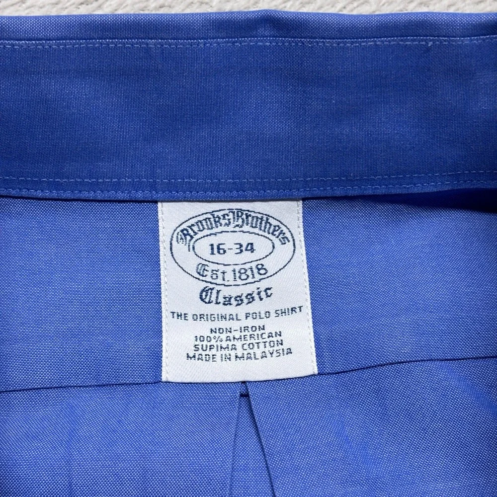 Brooks Brothers Mens 16-34 Blue Non-Iron Supima Cotton Classic Dress Shirt